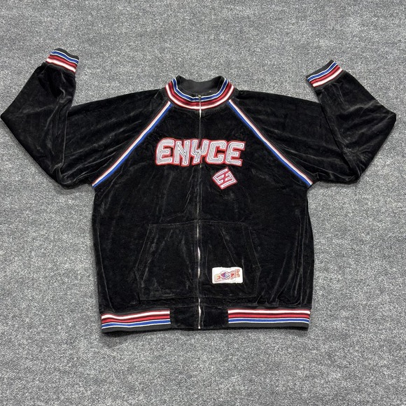 Enyce Velour Track Pants Jacket Set Mens 2XL Black Red Blue Stripe Hip Hop 2000s - Picture 1 of 16